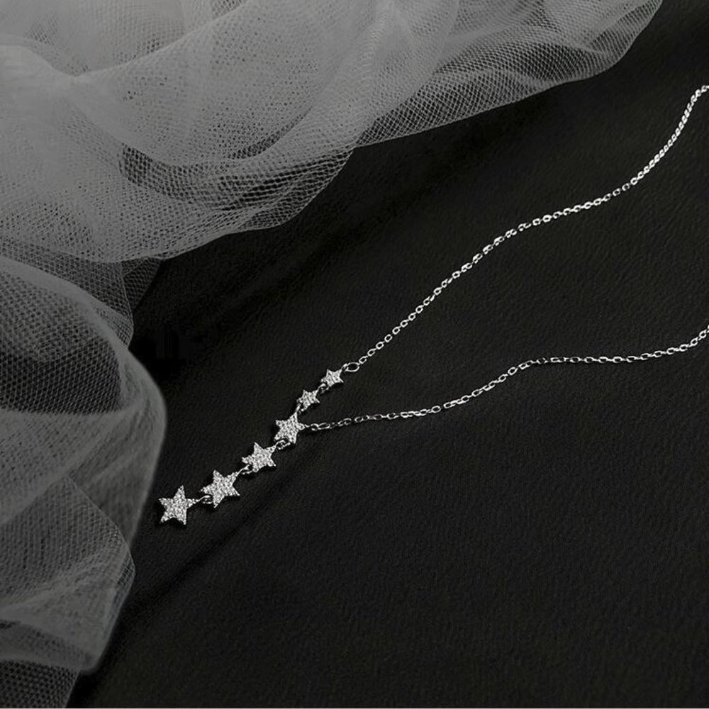 NEW 925 Sterling Silver Diamond Star Necklace A - Picture 5 of 9